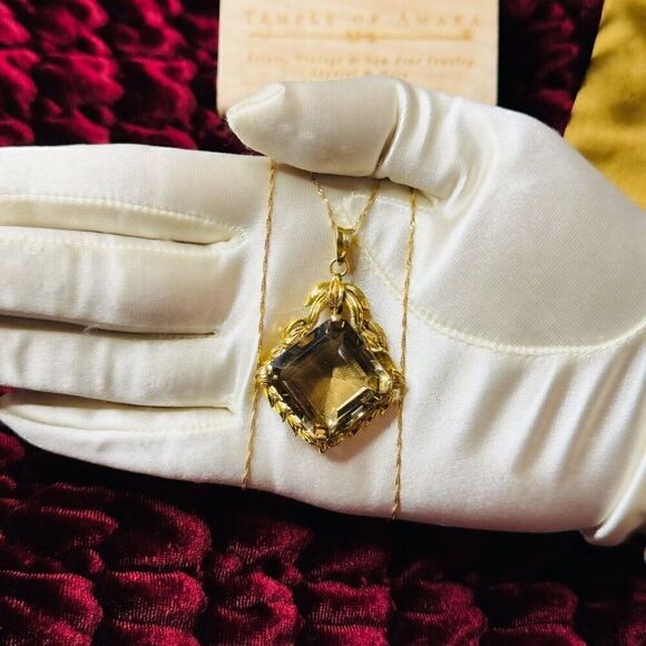 MASSIVE 18k Gold- 30.54 Carat Citrine Necklace -29"-Mid Century- 750 Gold -14.7g - Picture 4 of 7